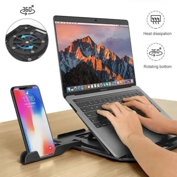 360° Rotating Foldable Laptop Stand with Mobile Holder