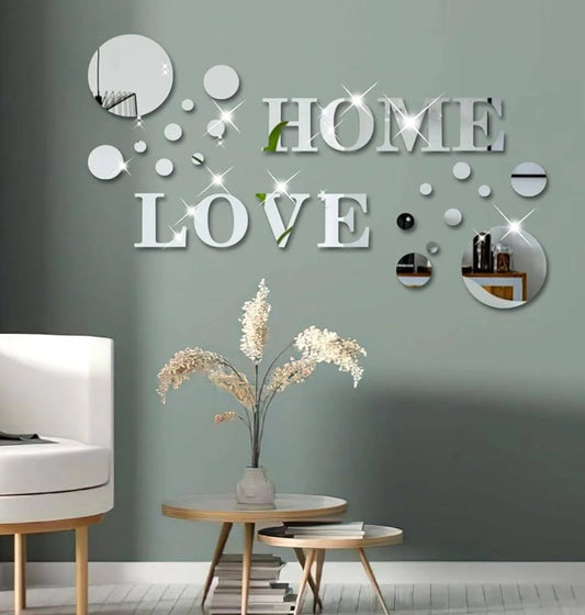 26 Pieces Acrylic 3D Wall Decor Home Sign & Love Letters and Round Shaped,DIY Mirror Effect Wall Decals Removable Decor for Living Room Bedroom TV Background,Modern Fashion Home Decoration